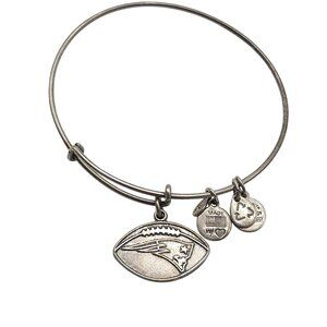 New England Patriots NFL Alex & Ani Rafaelian Silver Football Charm Bangle